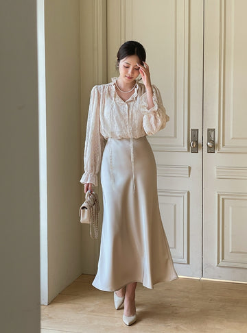 (Sleeveless Set) Shudin Lace Tie Puff Blouse